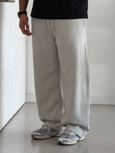 Load image into Gallery viewer, Men’s Relaxed Fit Wide Leg Joggers Premium Grey Melange Track Pants with Drawstring
