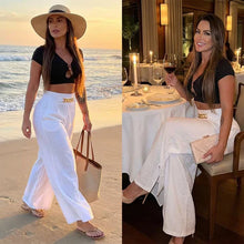 Load image into Gallery viewer, Women's high-waisted wide-leg trousers with belt accent
